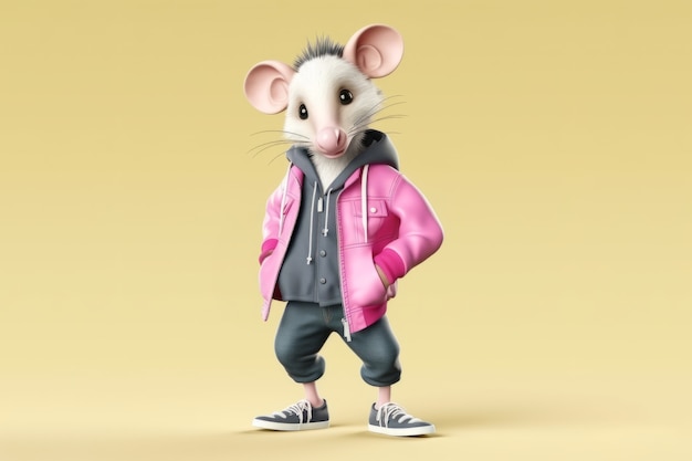 Cute possum with cute outfit in studio