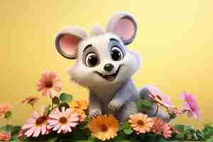 Free photo cute possum with flowers