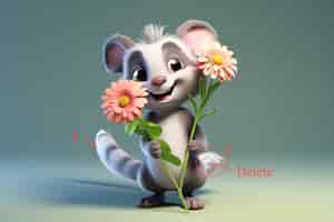 Free photo cute possum with flowers