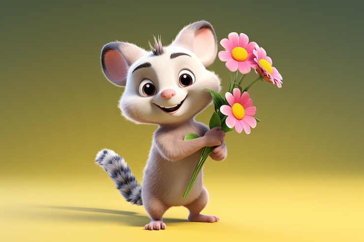 Free Photo cute possum with flowers