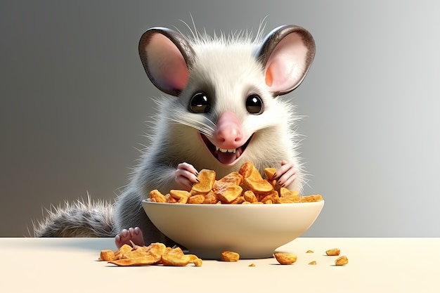 Foto gratuita un bel opossum con del cibo .