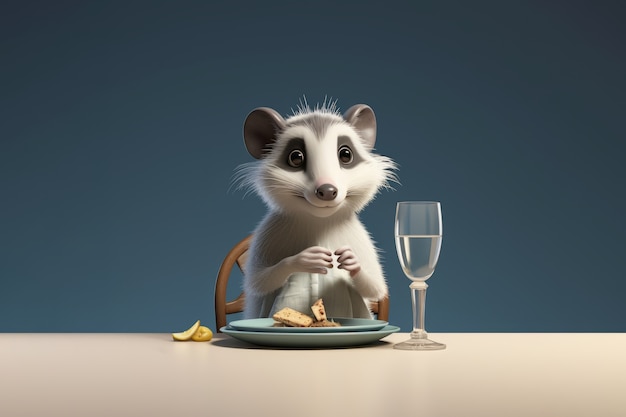 Free photo cute possum with tasty food