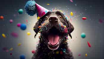 Free photo cute puppy celebrates birthday with colorful balloons generative ai
