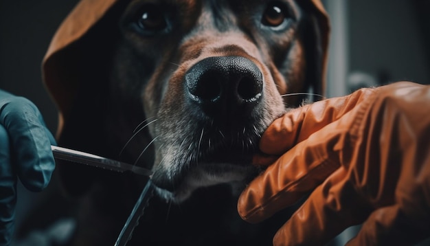 無料写真 ai によって生成された、屋外で人間の手で抱かれるかわいい子犬