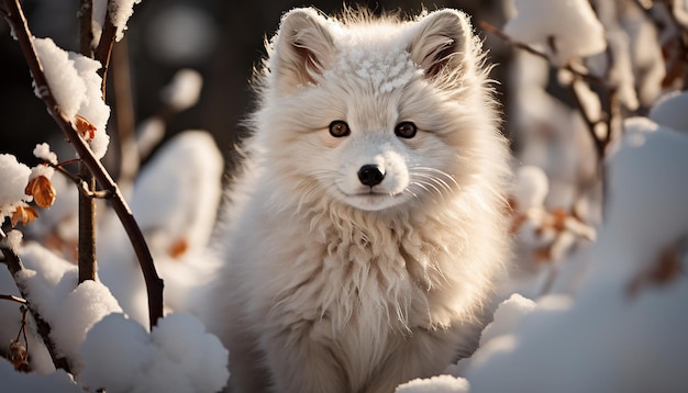 無料写真 人工知能によって生成された冬の美しさを楽しむ雪で遊ぶ可愛い子犬