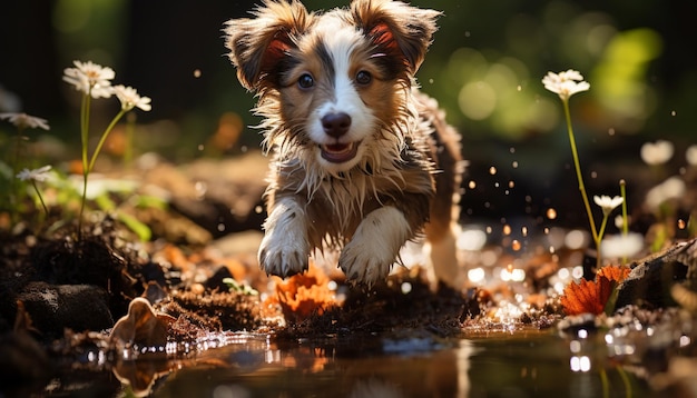 無料写真 湿った毛皮で遊ぶ可愛い子犬 人工知能によって生み出された喜びと遊び