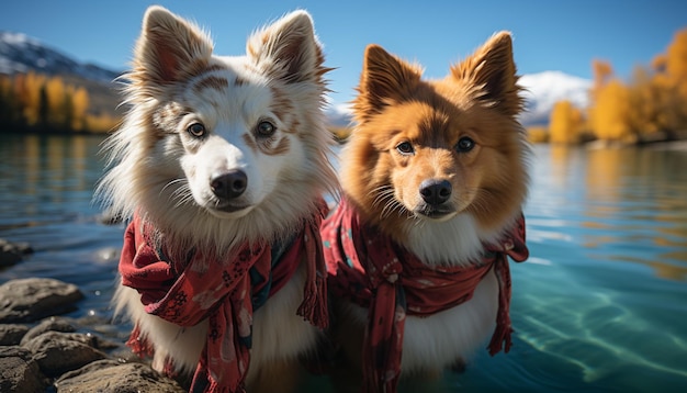 Foto gratuita cuccino carino che gioca all'aperto guardando la telecamera godendosi la natura generata dall'intelligenza artificiale