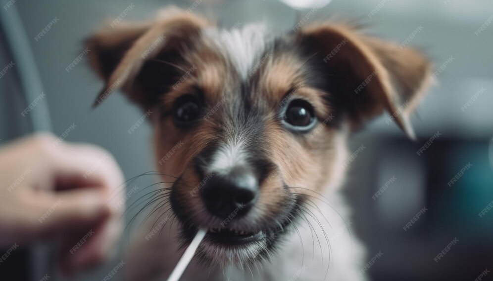 Free Photo | Cute puppy portrait close up focus on nose generative ai