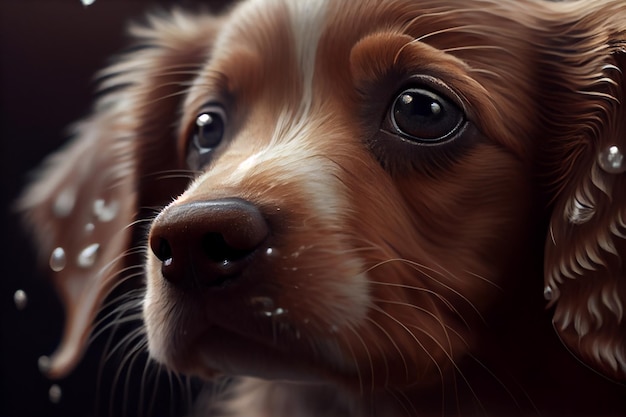 순종 송곳니 생성 AI 가까이에 있는 귀여운 강아지 초상화