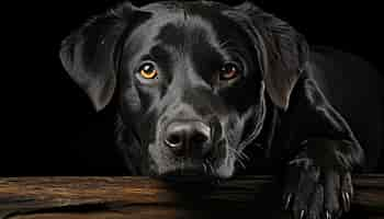 Free photo cute puppy sitting looking at camera black background generated by artificial intelligence