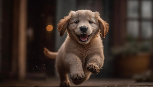 Foto gratuita cucciolo carino seduto guardando la fotocamera al chiuso generato dall'intelligenza artificiale