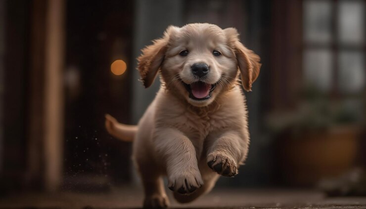 Free Photo cute puppy sitting looking at camera indoors generated by ai