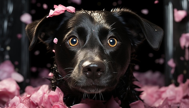 Free photo cute puppy sitting looking at camera wet nose furry friend generated by artificial intellingence