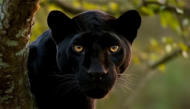 Cucciolo carino che fissa la telecamera nella foresta generata dall'intelligenza artificiale