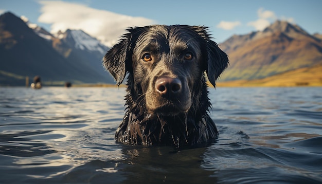 Free photo a cute puppy wet and looking at its reflection generated by artificial intelligence