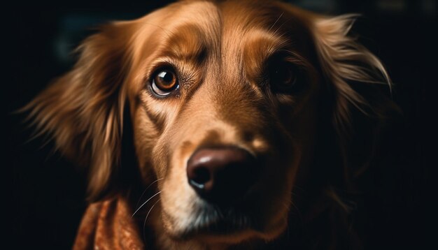 AI によって生成されたカメラを見て座っているかわいい純血種の子犬