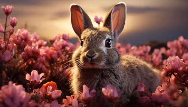 Милый кролик сидит в траве, наслаждаясь красотой природы, созданной искусственным интеллектом