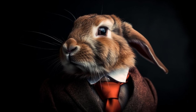 Cute rabbit with confident businessman in suit generated by AI