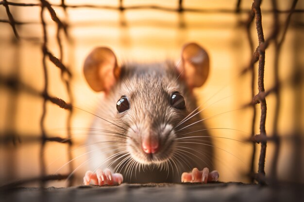 Free photo cute rat in cage