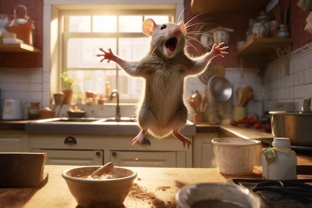 Free photo cute rat in the kitchen