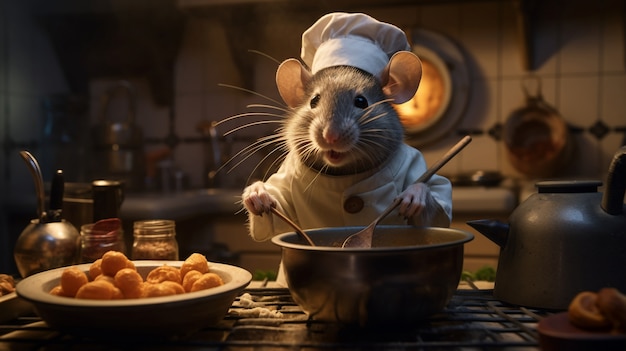 Free photo cute rat in the kitchen