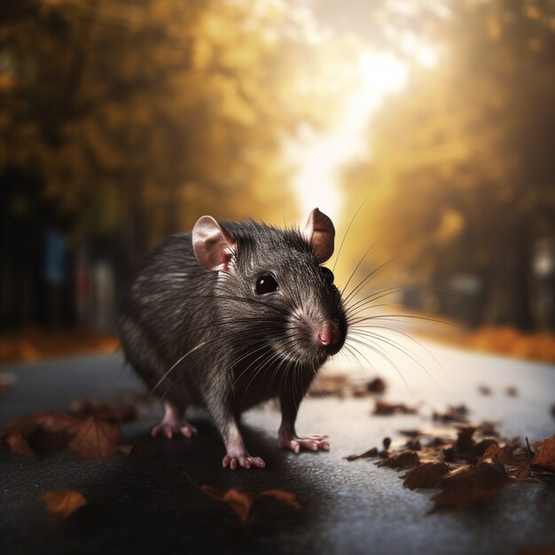 야외에서 사는 귀여운 쥐