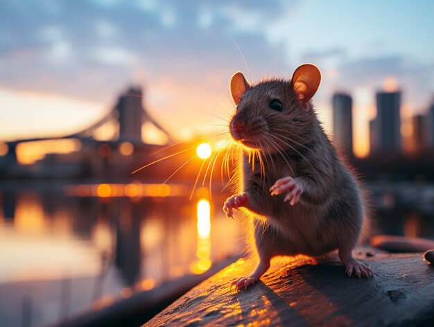 屋外で暮らすかわいいネズミ