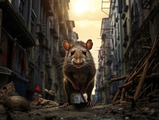 Бесплатное фото Симпатичная крыса, живущая на улице