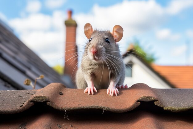 Free photo cute rat sitting on roof