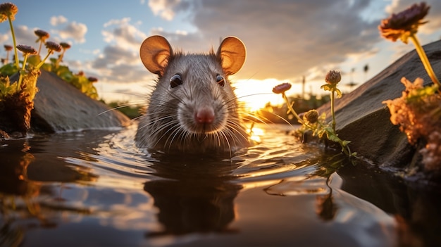 Free photo cute rat swimming