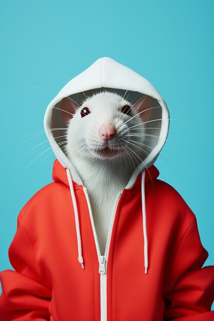 Cute rat wearing clothes in studio