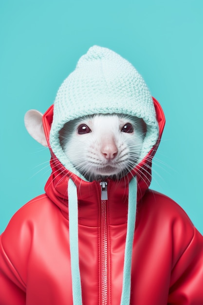 Free photo cute rat wearing clothes in studio