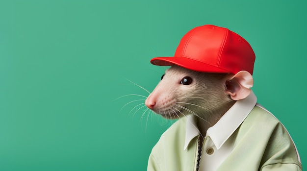 Foto gratuita ratto carino che indossa vestiti in studio