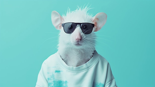 Free photo cute rat wearing clothes in studio