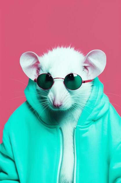 Cute rat wearing clothes in studio