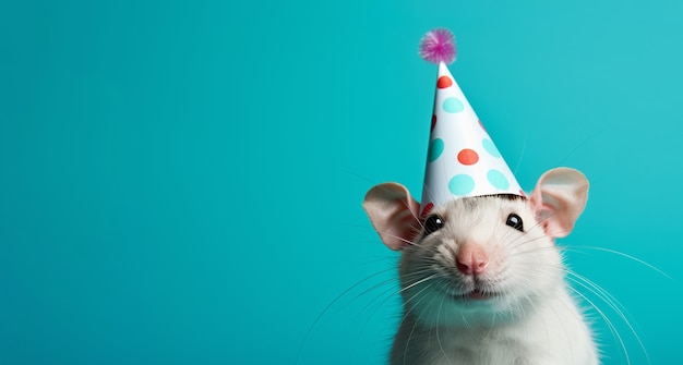 Free photo cute rat wearing party hat