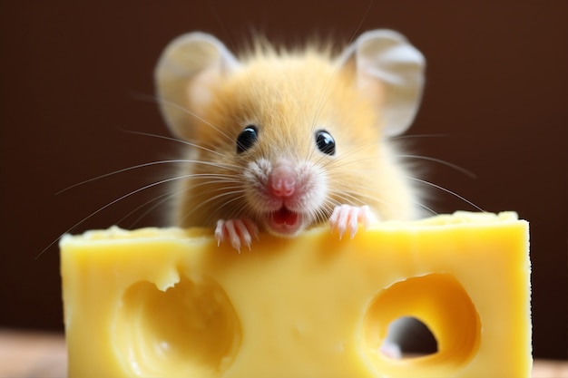 Free photo cute rat with delicious cheese