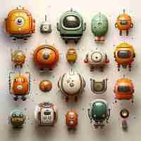 Free photo cute robots 3d illustration futuristic technology background