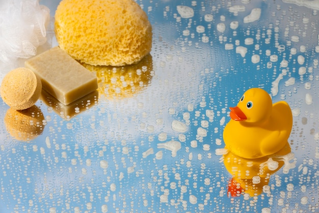 Free photo cute rubber duck still life