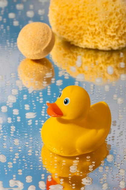 Free photo cute rubber duck still life