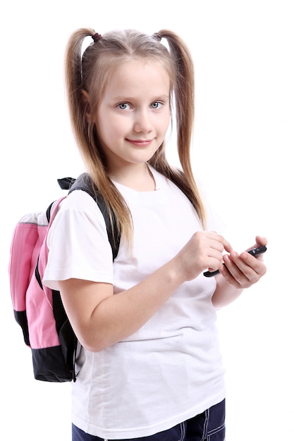 Free photo cute schoolgirl with cellphone