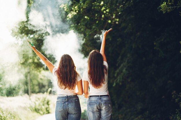 Cute sisters in a park