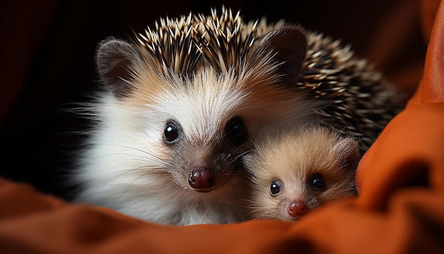 Cute small hedgehog looking at camera with fluffy fur generated by artificial intelligence