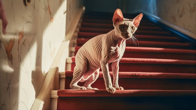 屋内のかわいいスフィンクス猫