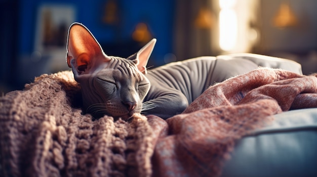 屋内のかわいいスフィンクス猫