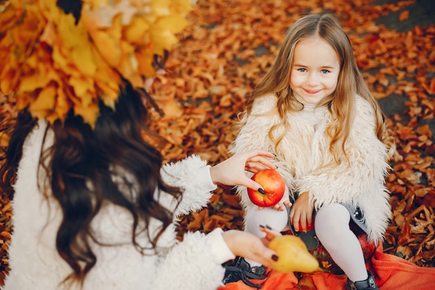 Free photo cute and stylish family in a autumn park