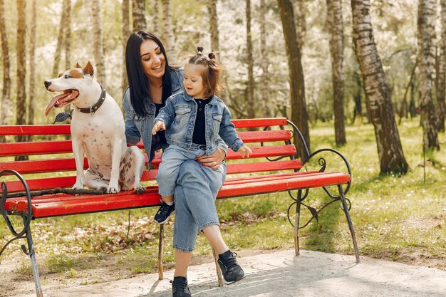 Cute and stylish family in a spring park