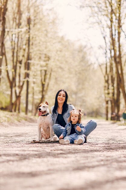 Cute and stylish family in a spring park