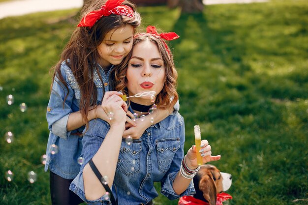 Cute and stylish family in a spring park