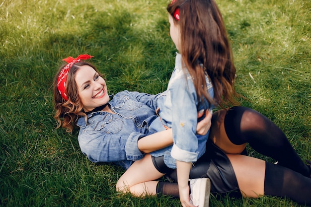 Cute and stylish family in a spring park